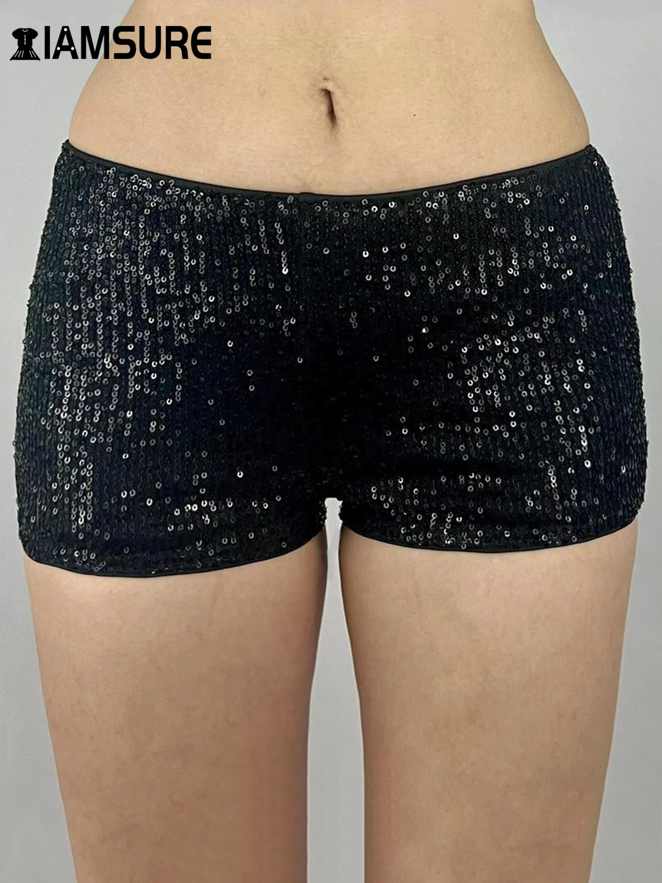 IAMSURE Sexy Sparkle Glitter Sequined Shorts Clubwear Slim Low-Waisted Super Mini Shorts Women 2024 Fashion Streetwear Ladies