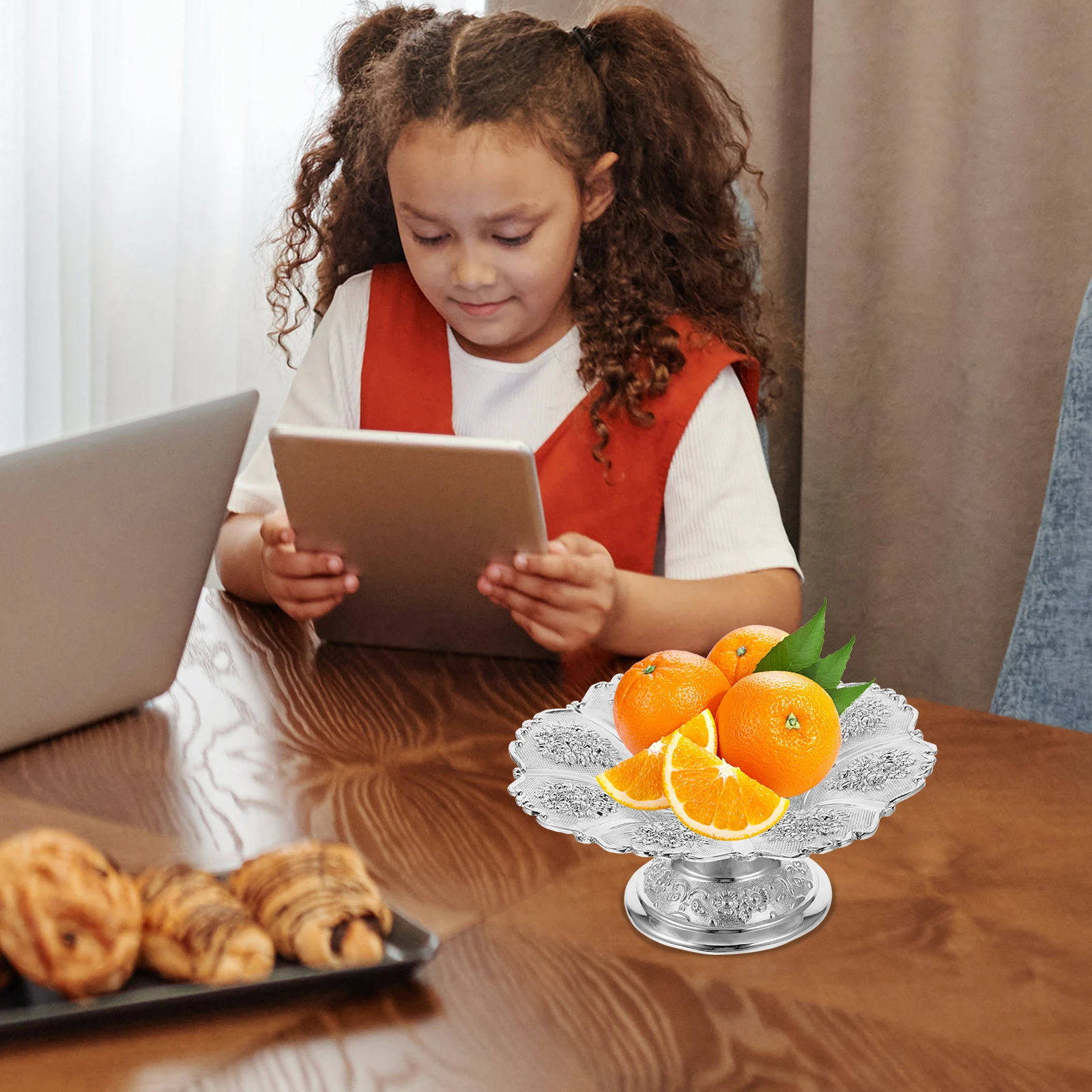 

Party Decorations Fruit Snack Display Shelf Silver Food Tray Zinc Alloy Dessert Organizer Multipurpose Storage Bowl Plate