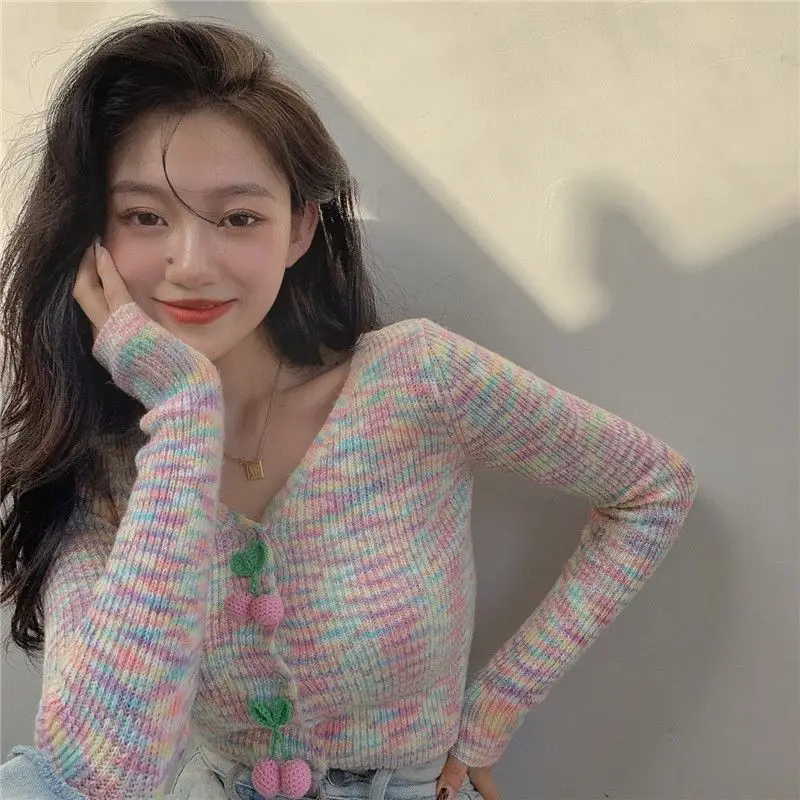 

Western Style Knitted Cardigan Jacket for Women in Winter 2024 New Style with V-neck Sweater Inside Slim Fit Student Short Top