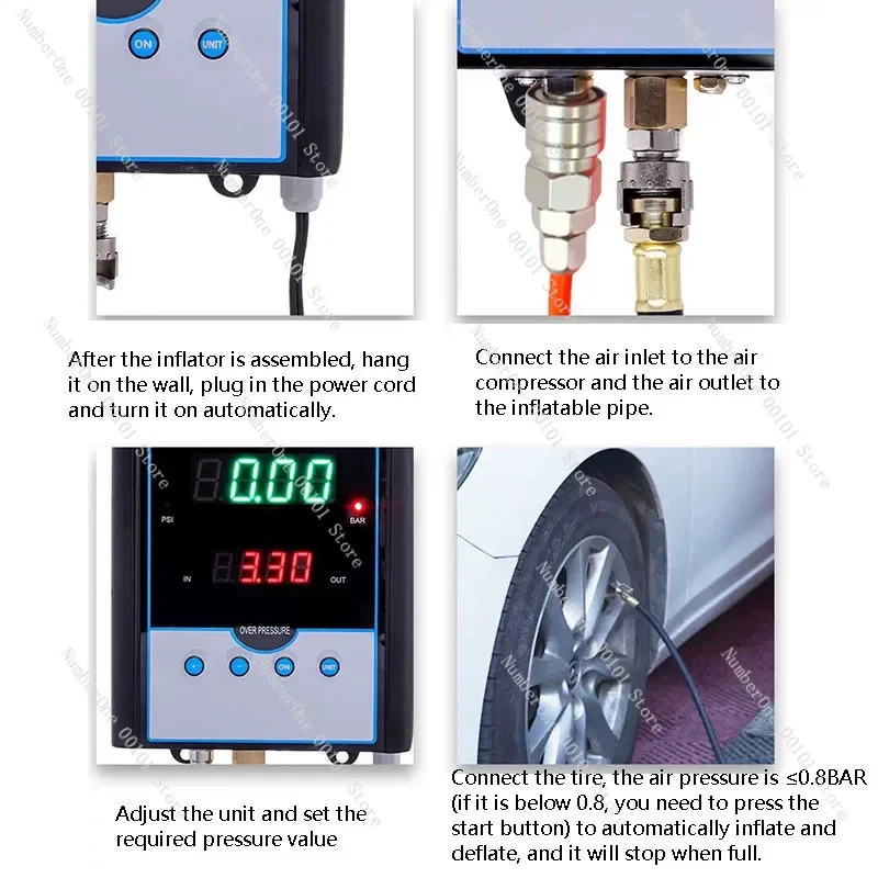 Fully Automatic Tire Inflator Wall-Mounted Digital Display Air Pump Tire Shop Auto Repair Shop Inflation Equipment