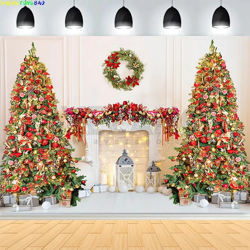 

Christmas Day New Year Party Photography Backdrops Prop Window Living Room Interior Xmas Tree Snow Theme Photo Background AX-01