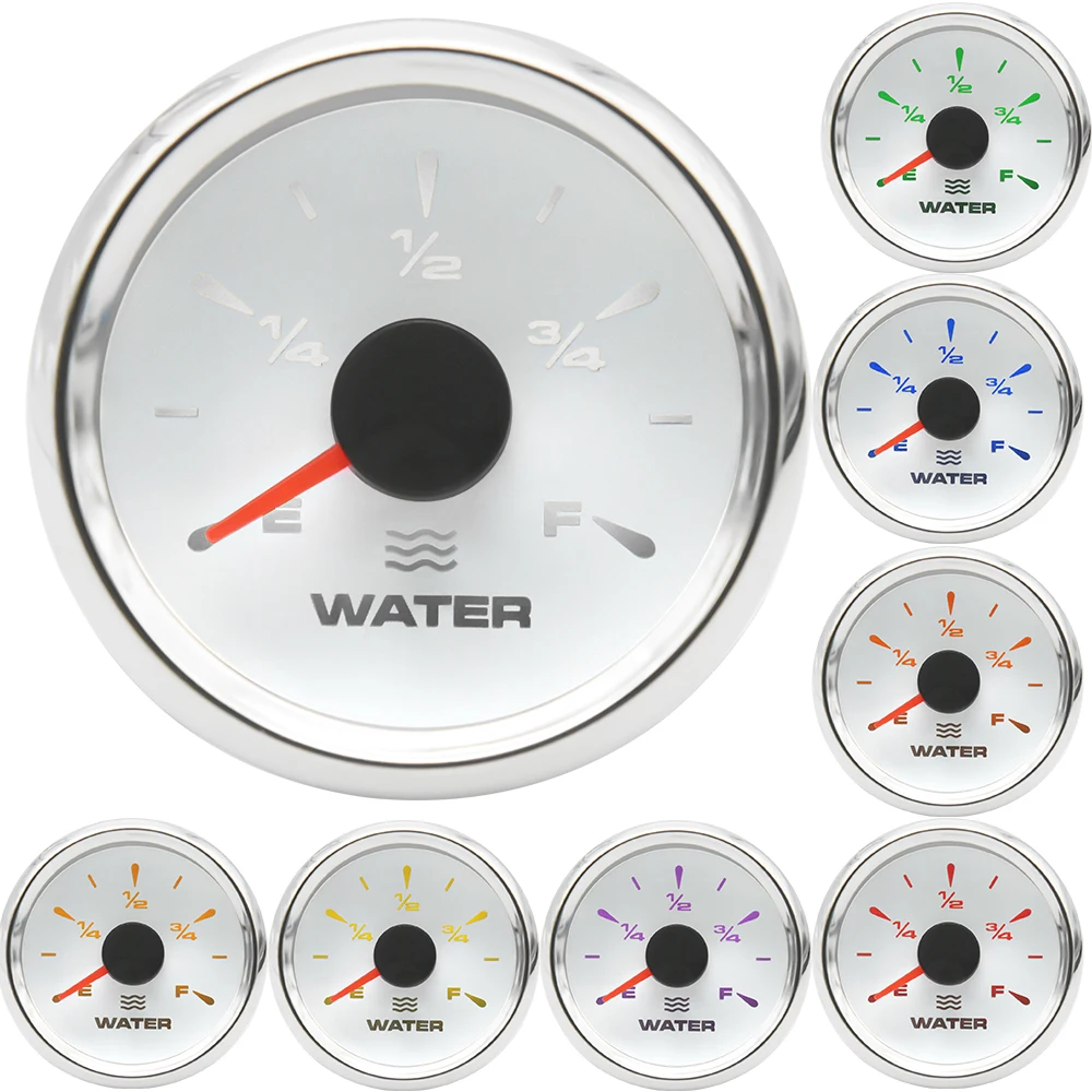 8 Color Backlight 52mm Water Level Gauge 0-190 ohm 240-33 ohm Water Tank Level Meter Indicator for Auto Car Boat Yacht 12V24V