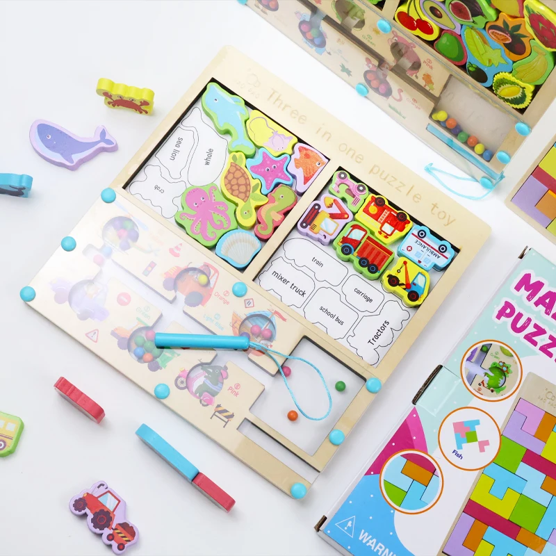 3 In 1 Fun Maze Puzzles Color Cognitive Sorting Mathematical Calculation Intelligence Puzzle Animal Traffic Jigsaw Board Gifts