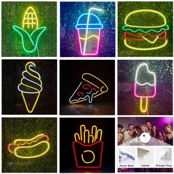 Custom Dessert Neon Signs Restaurant Business Decor Neon Light USB Lamp Hamburger French fries Hot Dog Pizza Ice Cream Milk Tea