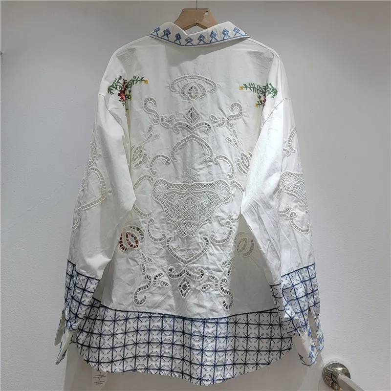 SuperAen 2026 Autumn Korean Style Women's Embroidered Lapel Collar Single-breasted Long-Sleeved Shirt Hollow Out Sweet Shirts