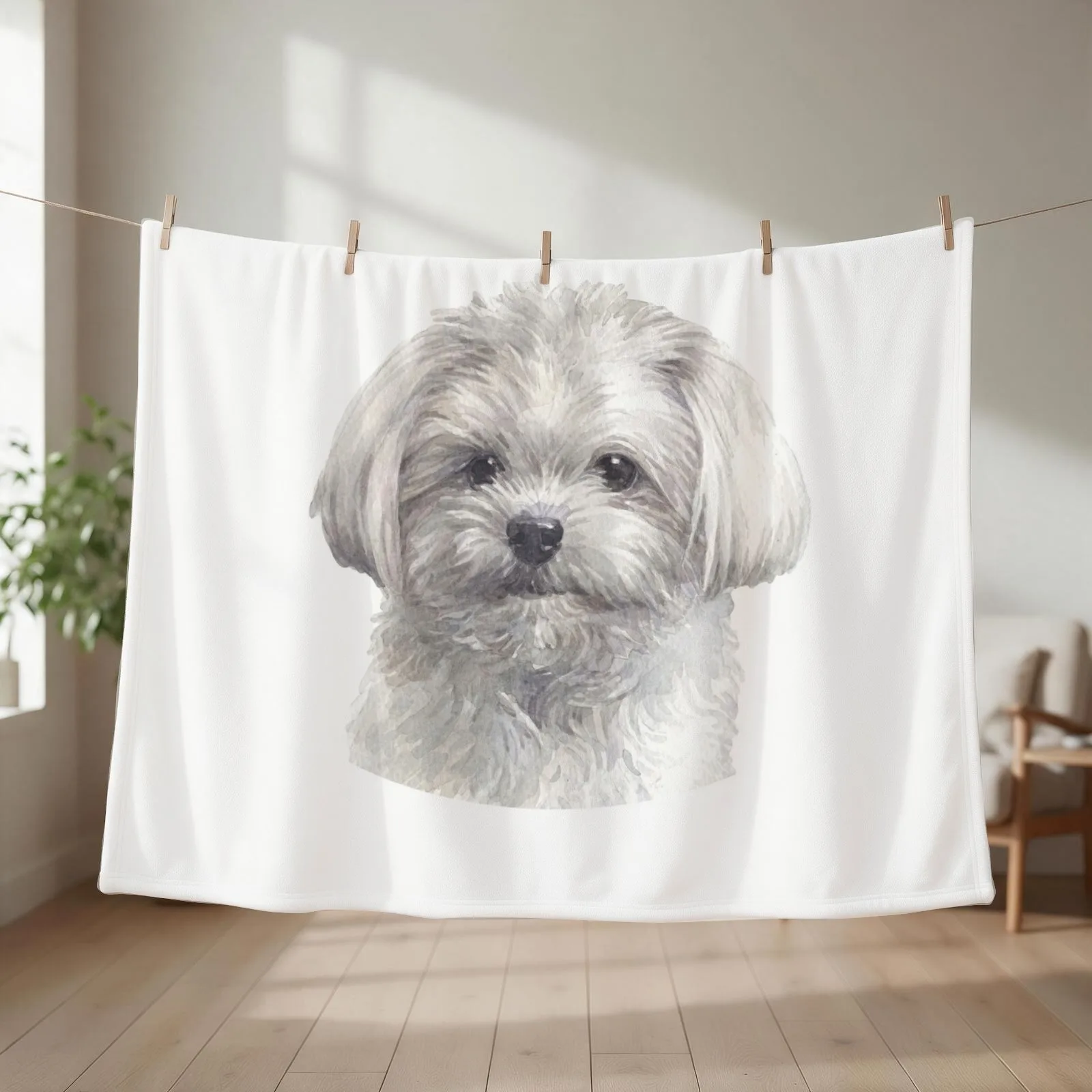 Cute Maltese Watercolor Art Throw Blanket couch cozy soft plush fuzzy picnic outdoor blanket