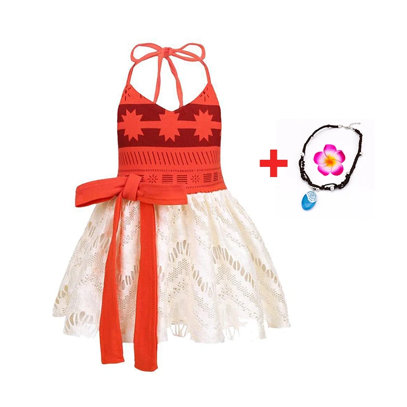 Little Girls Cosplay Moana Halter Sundress Baby Kids Vaian Sisters Ocean Beach Hawaii Style Princess Frock With Necklace Pig Set image 6