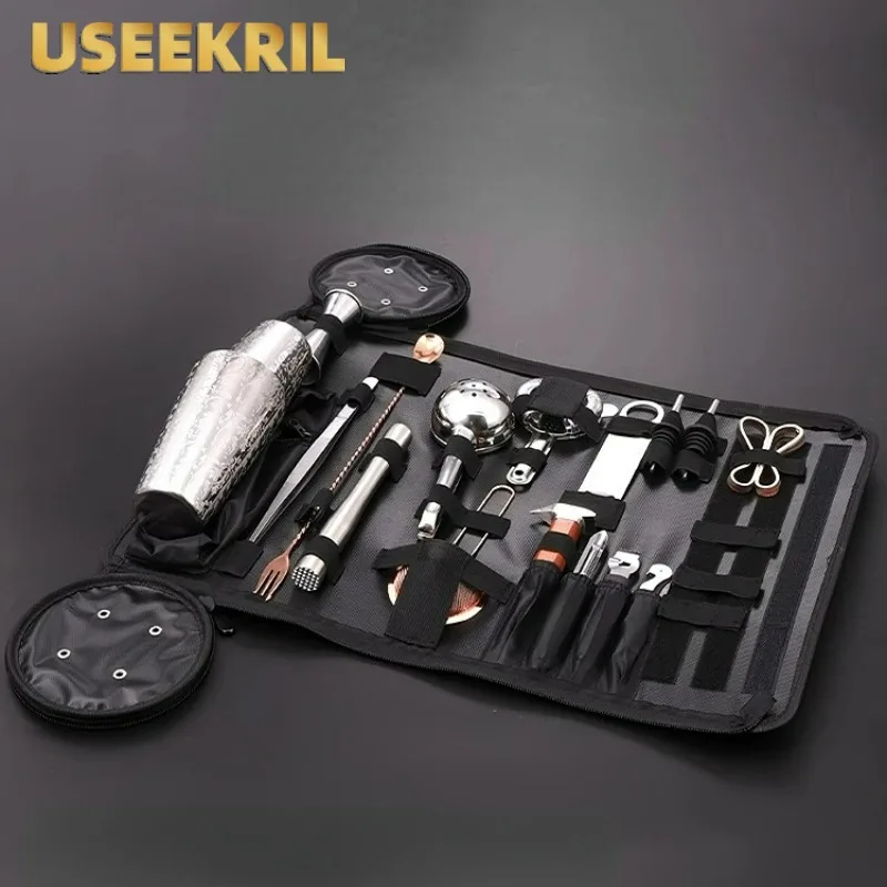 Cocktail Shaker Storage Bag,Stainless Steel Shaker Set,Tool Kit Bar Cocktail Tools,Portable Carry Bag for Bartenders