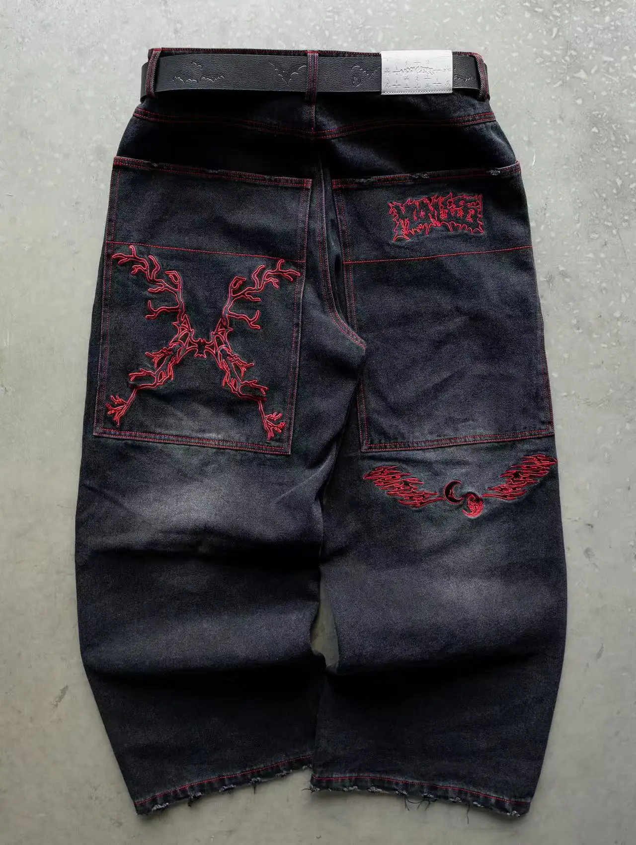 

Y2K Harajuku BNig Джинсы оверсайз с карманами и вышивкой Модные модные брюки в стиле ретро Мужские свободные широкие брюки в стиле хип-хоп, готический панк