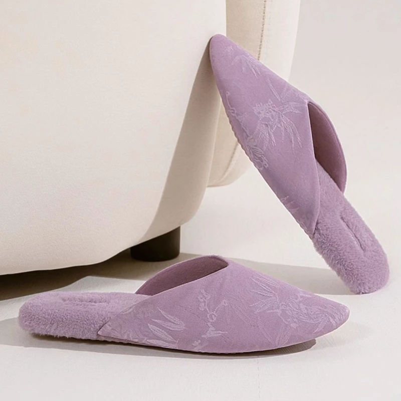 

Элегантные фиолетовые шелковые тапочки на плоской подошве с принтом, женские уютные теплые нечеткие брендовые домашние тапочки, легкие сандалии на мягкой подошве Sandalias De Mujer