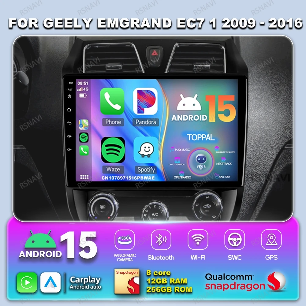 Автомобильный радиоприемник Android 14 для Geely Emgrand EC7 1 2009-2016 RDS Snapdragon WIFI + 4G LTE NO 2DIN AUTO Авторадио Qualcomm 9/10 дюймов