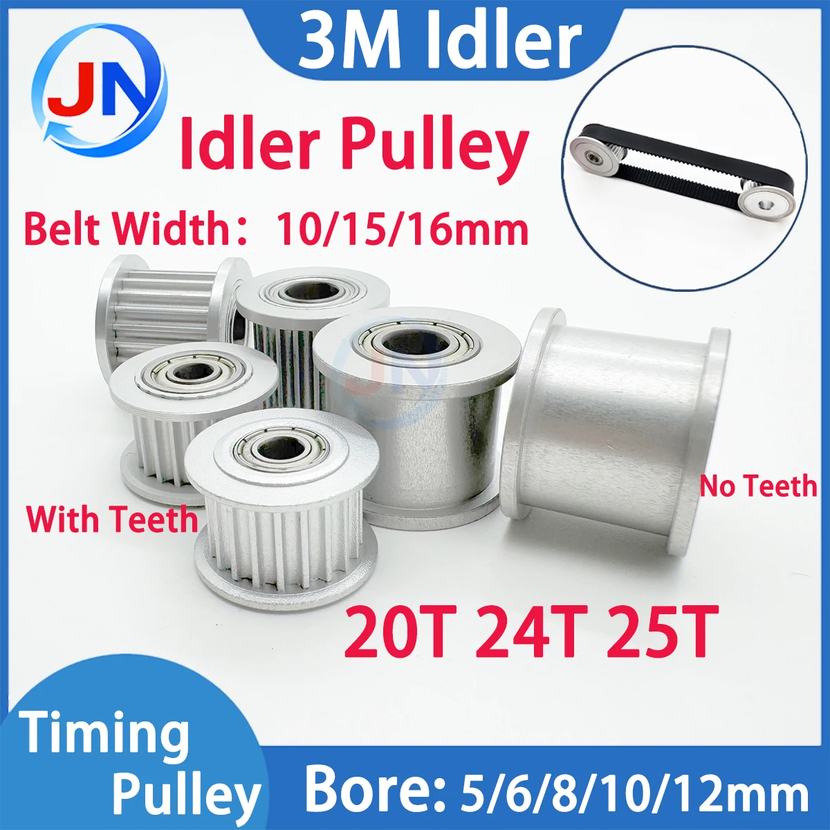 HTD3M Idler 20Teeth 24Teeth 25Teeth Timing Pulley Belt Width 10/15/16mm HTD 3M Bearing Guide Idler Pulley 3D Printer Accessories