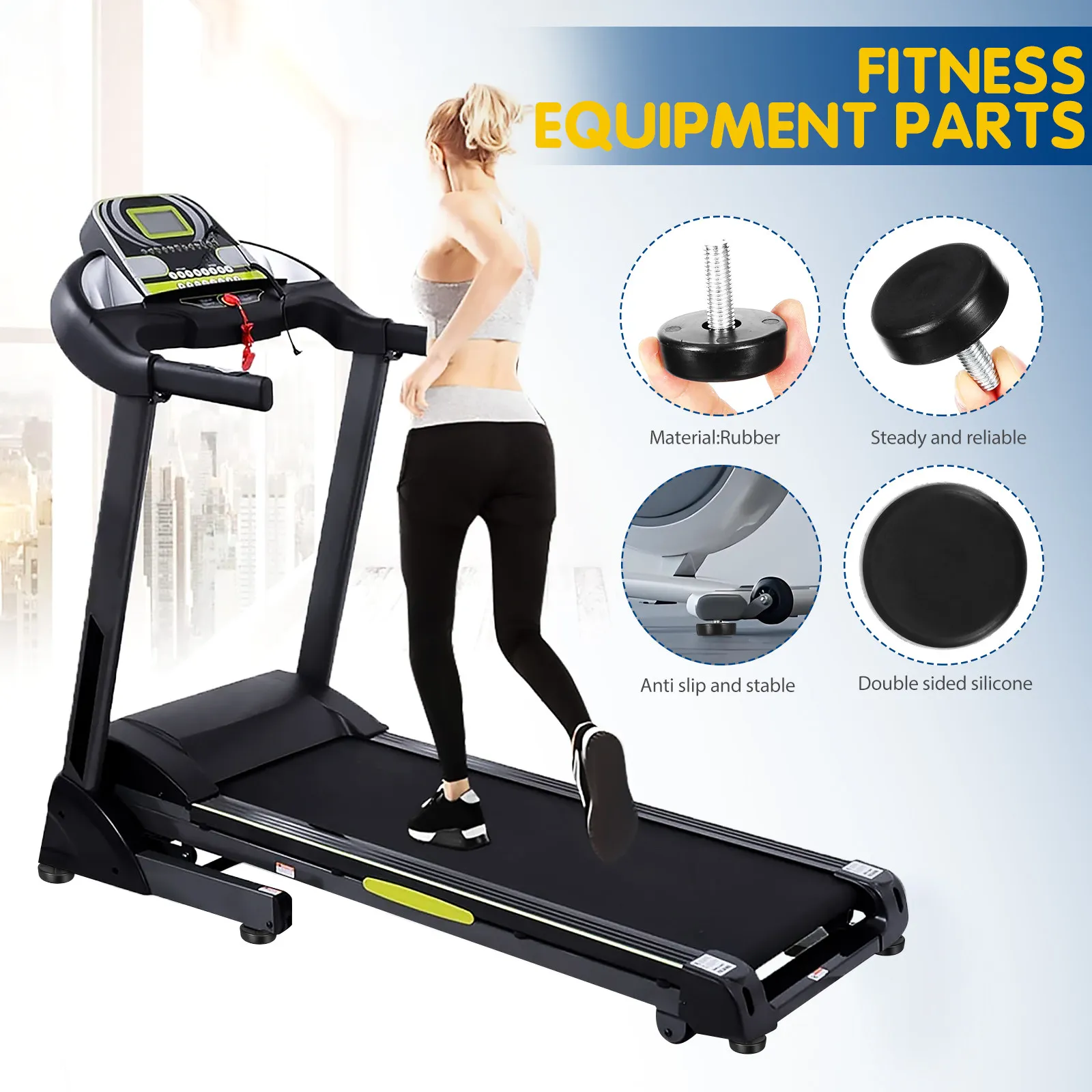 4Pcs Adjustable Treadmill Feet Fitness Equipment Mounting Hardware for Home Gym Use Prevents Shaking Stabilizes on Any Floor