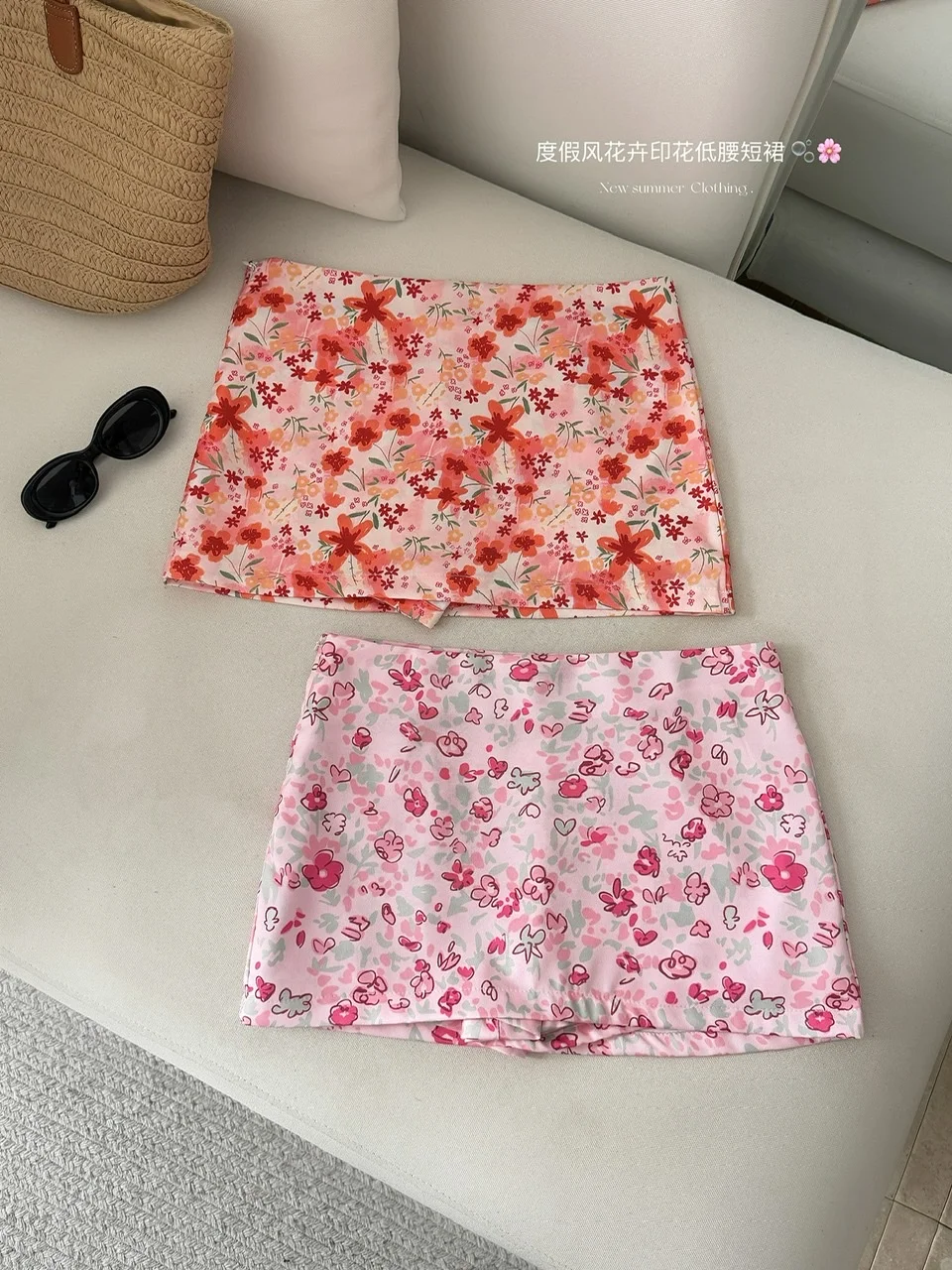 Women's Summer Sweet Floral Cute Low Waist A Line Mini Skirt Lady Streetwear Holiday Beach Lovely Short Skirt