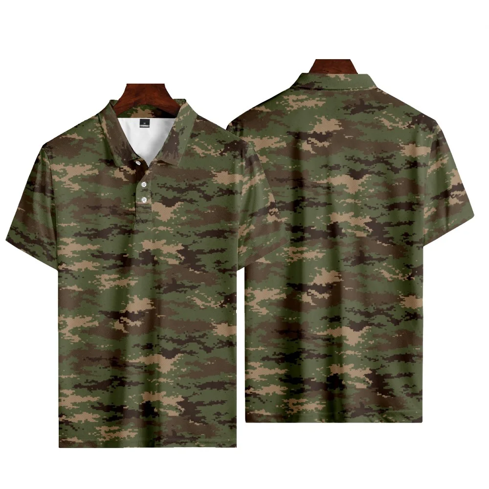 Camouflage Printed Summer Men\'s Button Down Collar Polo Shirts Casual Tops Oversized Short Sleeve Fashion Sportwear Men Clothing