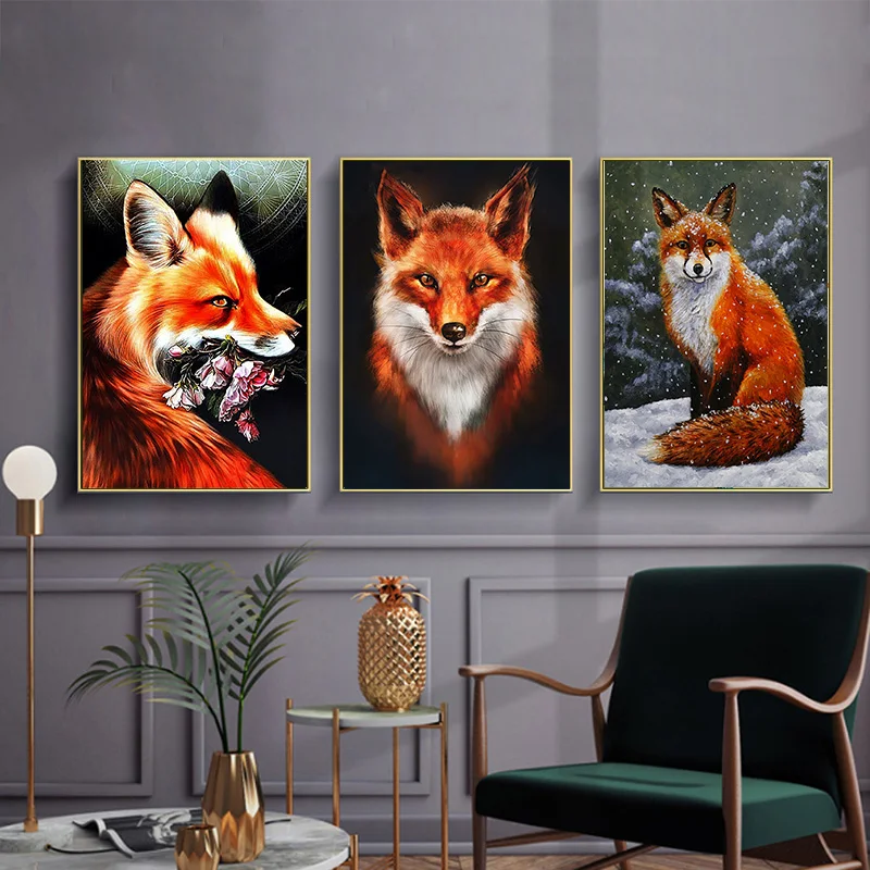 5D DIY Diamond Painting Cute Fox Raccoon Full Round Diamond Mosaic Animal Diamond Embroidery Kit Rhinestone Home Art Decoration