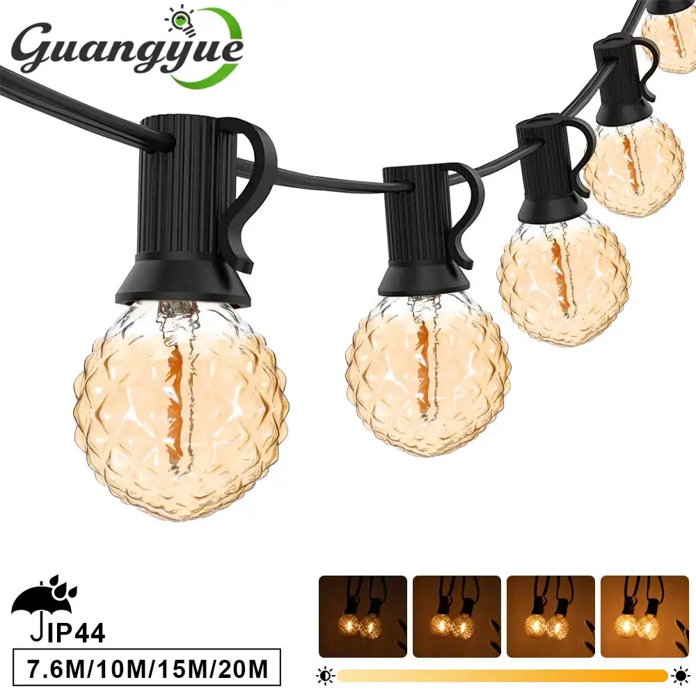 LED New Year's Garland String Lights G40 110V 220V Globe Amber Glass Bulb Connectable E12 Outdoor Hanging Light for Backyard