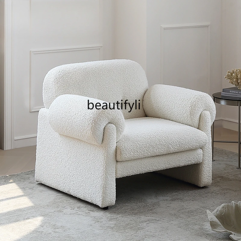 Single sofa French retro cream style, fleece sofa casual sofa chair