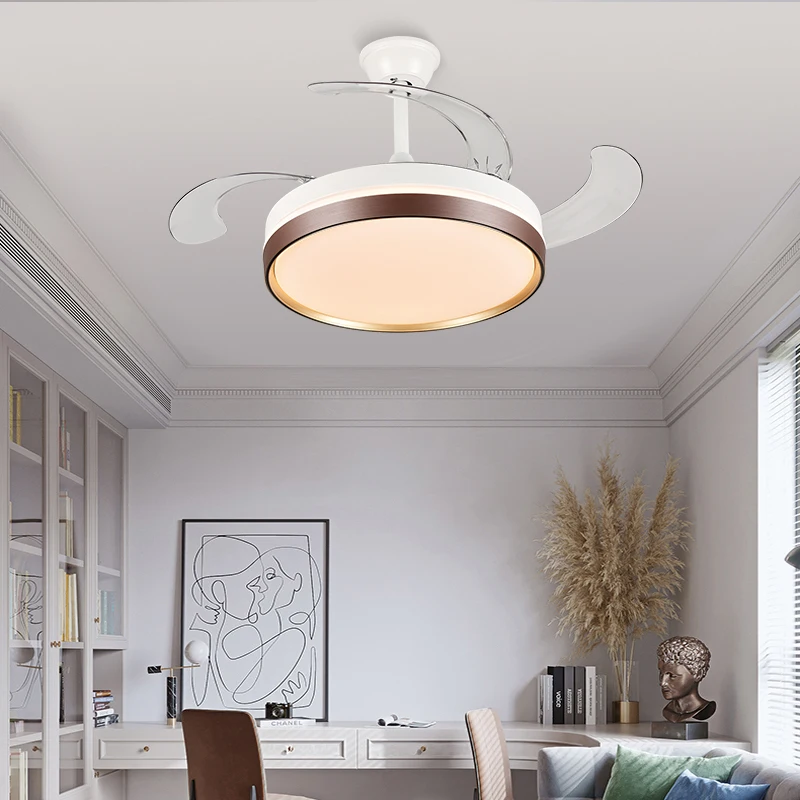 Modern Dining Room Bedroom Fan Lighting Remote Control 42inch Black White Led Ceiling Fan Lights Lamps