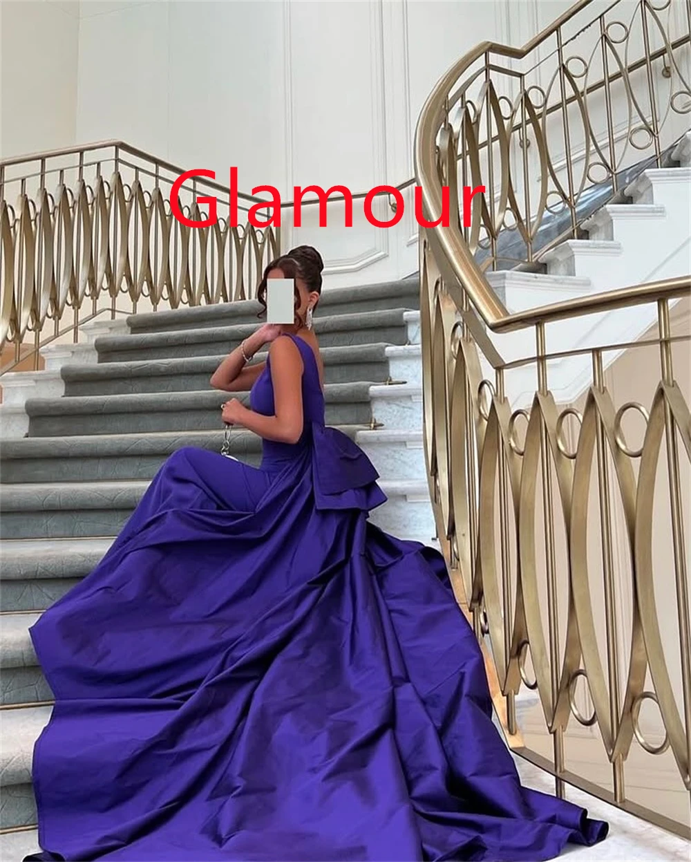 Maßgeschneidertes exquisites lila Jersey-Abendkleid, Temperament, U-Ausschnitt, Flügelärmel, ärmellos, rückenfrei, offener Rücken, Heimkehrkleid