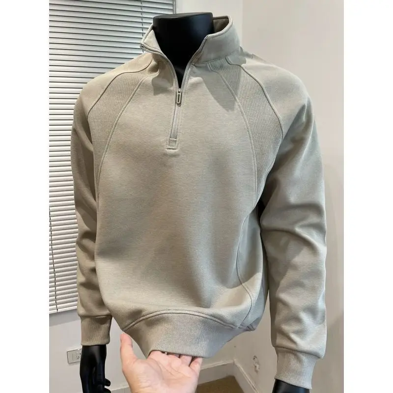 

American Style Trendy Patchwork Half Zipper Pullover Sweatshirt for Men, New Loose and Versatile Stand Up Collar T-shirt