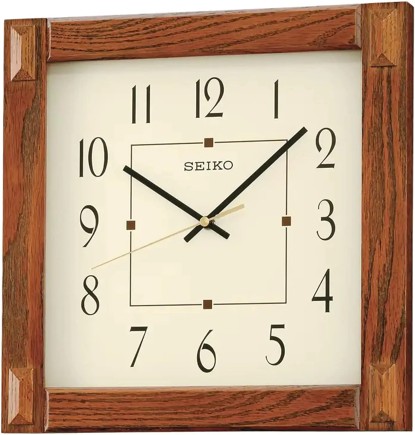 

Brown Wooden Square Wall Clock with Cream Dial, Easy-Read Numerals, Quartz Movement, Battery Included