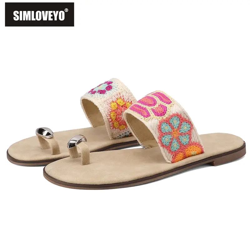 

SIMLOVEYO Women's Outdoor Sandals Large Size 42-43 Soft Clip Toe Flat Heel with Flower Detail Mixed Colors Fashion Daily Wear 43