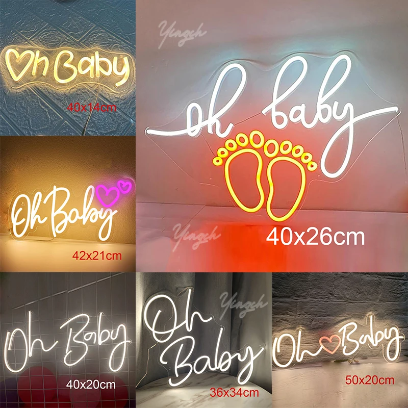 Oh Baby Neon Sign Love Heart LED Neon Decorazione Lampada USB Appeso a parete per sfondo Sala giochi Camera da letto Negozio di feste Regalo