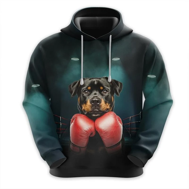 Funny Animal Boxing Hoodie Mens Clothing 3D Printed Cool Pullover Hoody Fashion Streetwear 2024 Autumn Long Sleeve Sweatshirts