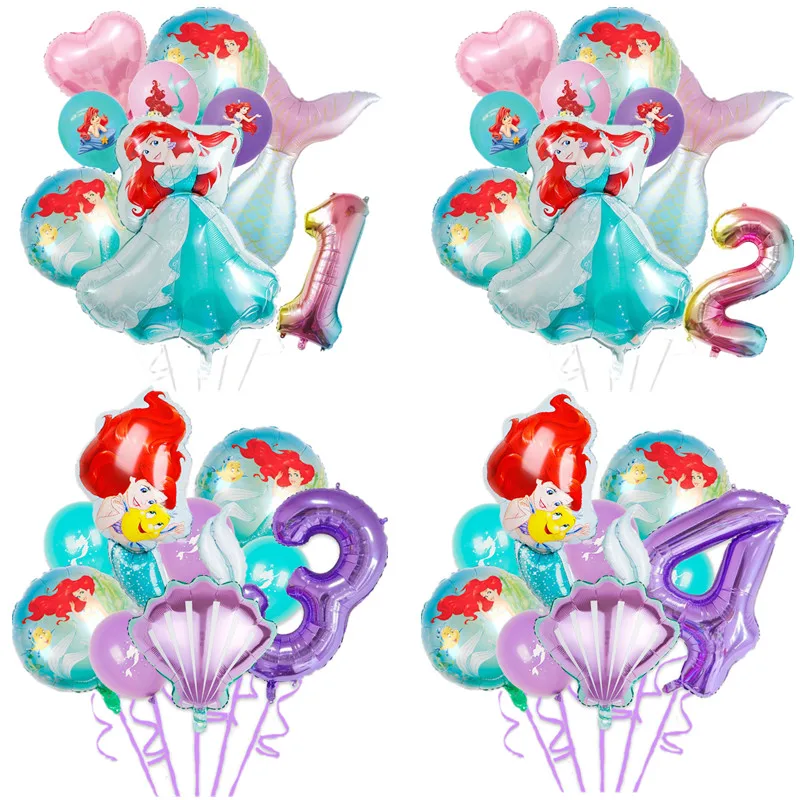 9pcs Little Mermaid Party Foil Balloons Set Girl Birthday Party Decorations 1 2 3 4 5 6 7 8 9 Years Old Birthday Decor Kids Gift