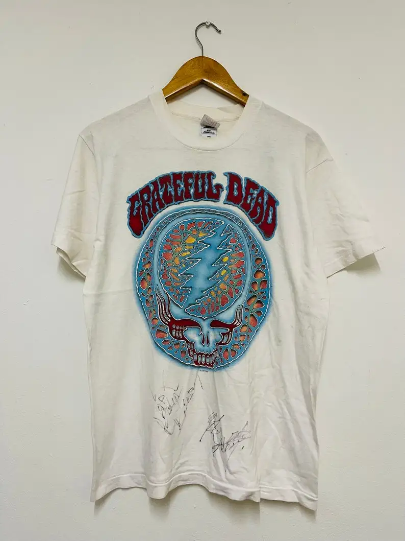 Vintage 90s Gratefull Dead 1996 Band T-Shirt  Psychedelic  Artworks  Signature  Music  Rock Tee  White  M