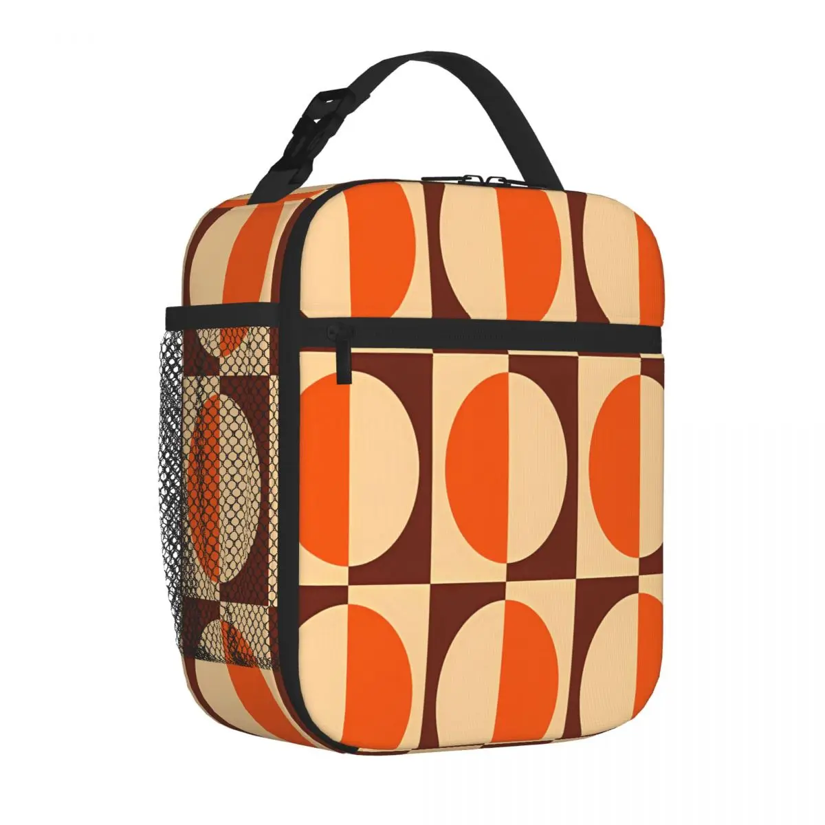 Bestselling Retro Geometric Half Square And Circle Pattern Patchwork Nylon Lunch Bag Wilderness Camping Food Cooler Bag