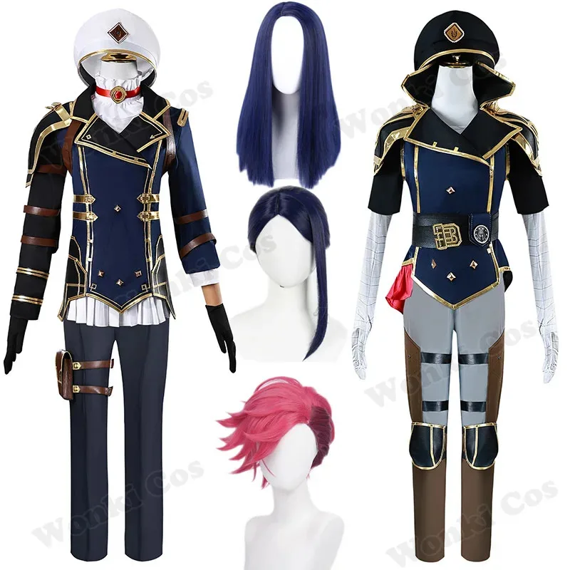 

Arcane Caitlyn Cosplay Costume Wig Hair Jinx Sister Vi Cosplay Uniform for Women Halloween Role Play Outfits