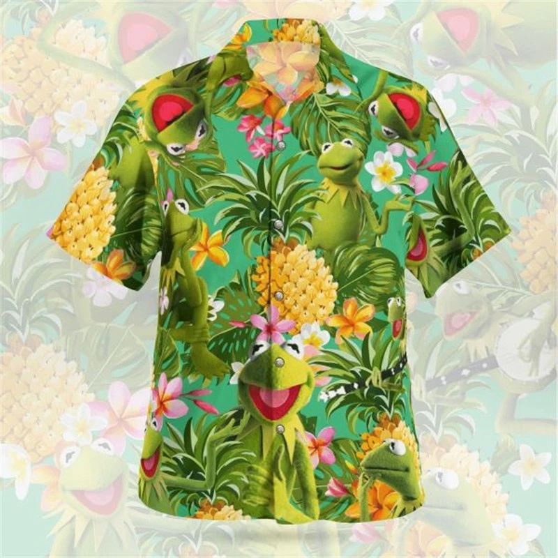 Camisas casuales con estampado 3d de loro para hombre, camisa hawaiana de moda, blusas de playa, Blusa de manga corta, camisa de solapa vocacional para niño