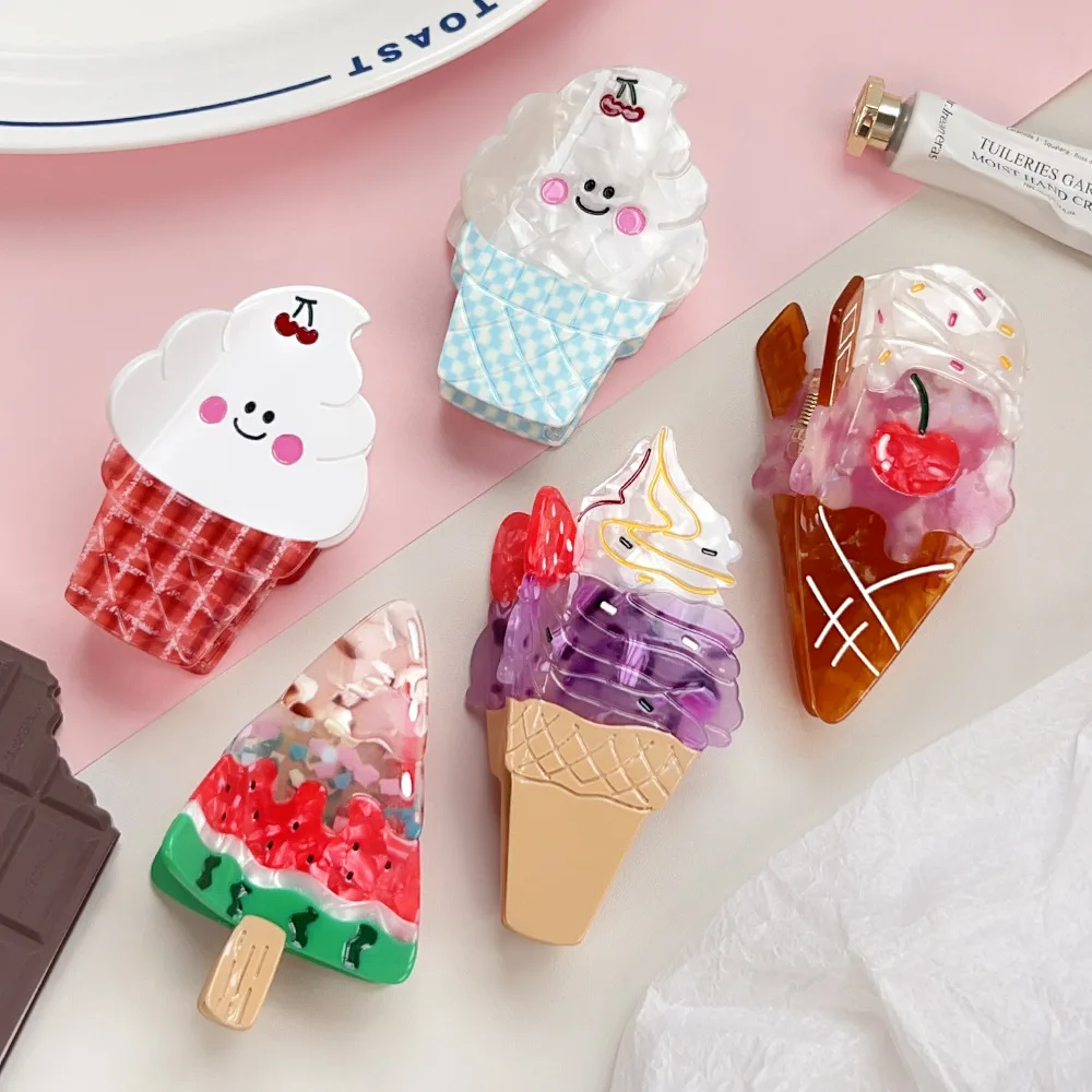 

Muweordy NEW Ice-cream Hair Claw Funny Acetate Claw Clips Summer Delicious Food Crab Hair Clips Hair Accessories for Women Girls