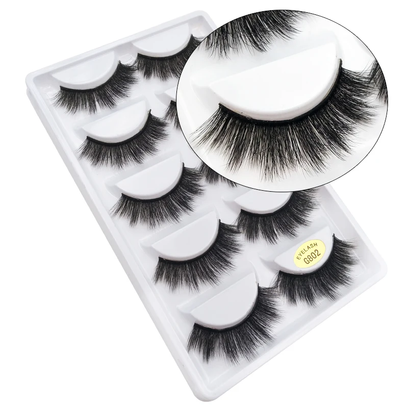 5 Pairs/Tray Multi-layer texture Reusable and soft fluffy cotton band flexible Full strip eyelashes with customizable