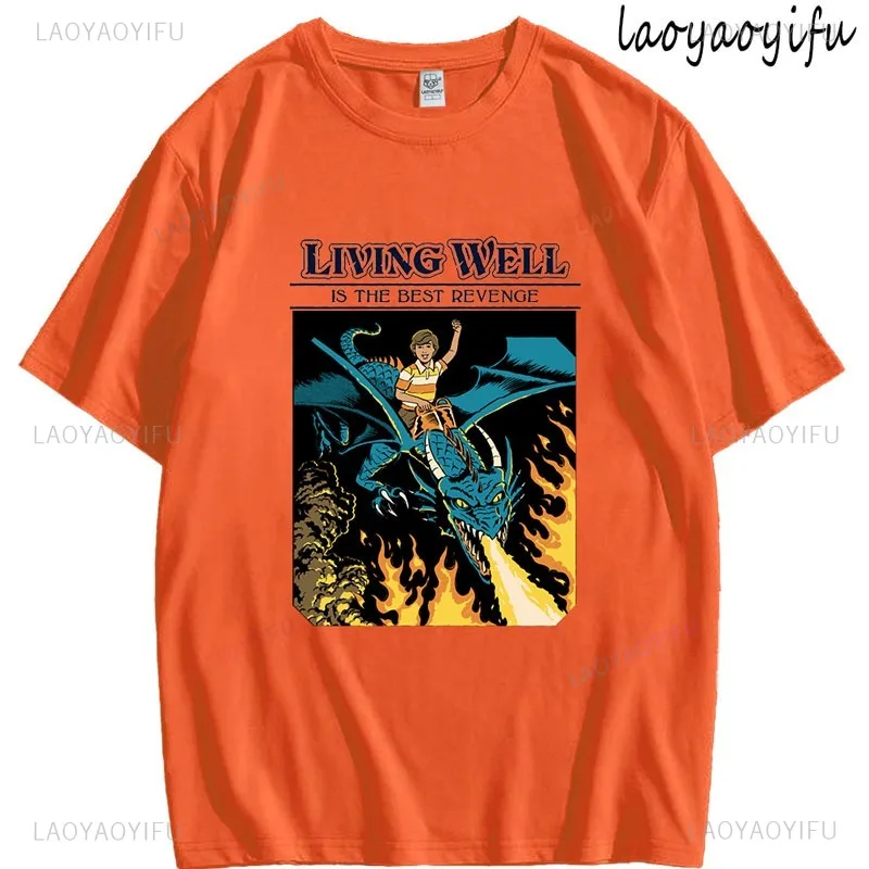 

Living Well Is The Best Revenge Theme 100%Cotton Men's Women's High Quality Streetwear Summer Short-sleev Round Neck Casual Tee