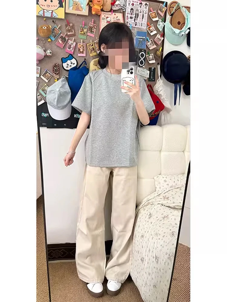 Washed Pure Cotton Straight Leg Pants High Waist Casual Men's Summer Design Wide Leg American Trendy Brand Loose Fit Trousers
