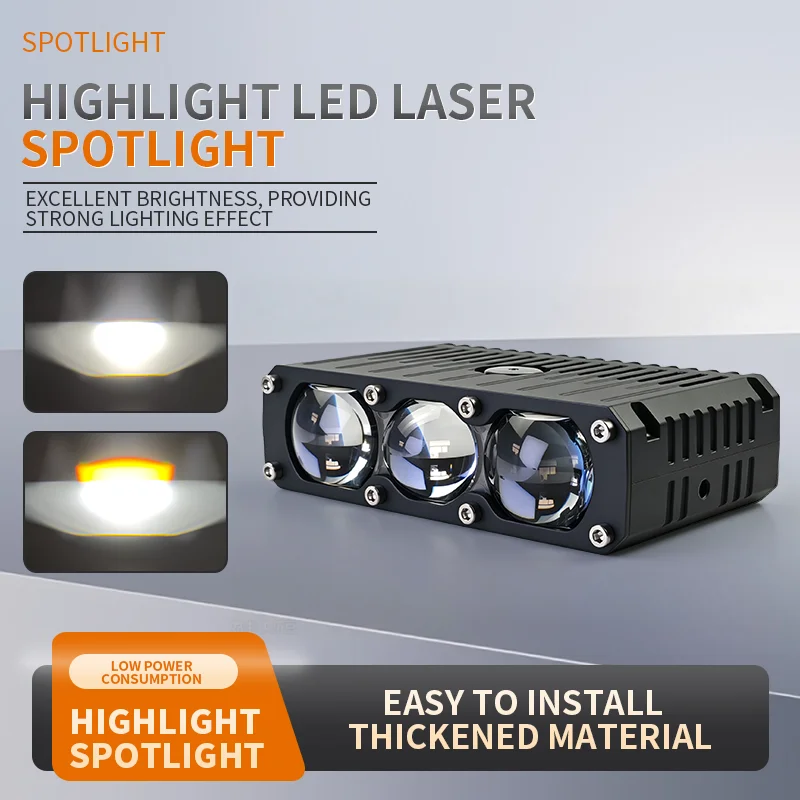 SUV Bumper Grille Auxiliary LED Work Light, AT Three-Lamp Direct Spotlight, 12V 24V, 6000K & 3000K, for SUV Off-Road Modificatio