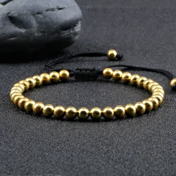 Trendy Copper Beads Bracelets 5mm Handmade Adjustable Braided Strand Bangles for Women Men Yoga Healing Fashion Jewelry Pulseira