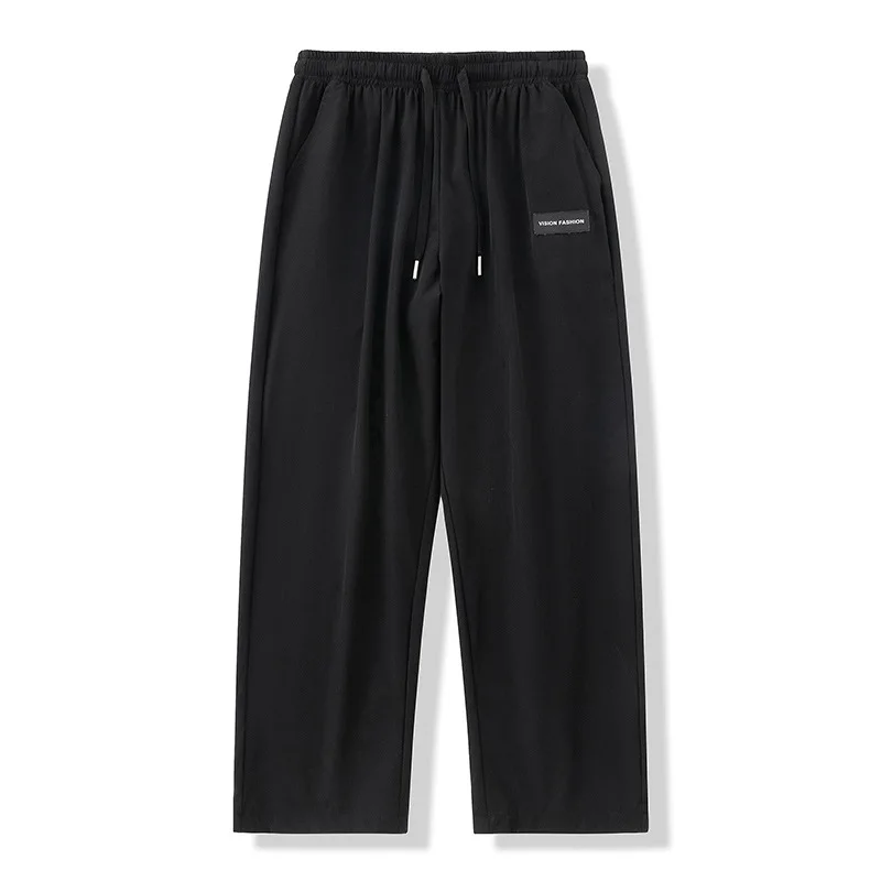 Ice Silk Straight Leg Pants Men's Summer Thin Qui Dry Loose Summer Drape Wide Leg Sports Casual Pants Polyester Fiber