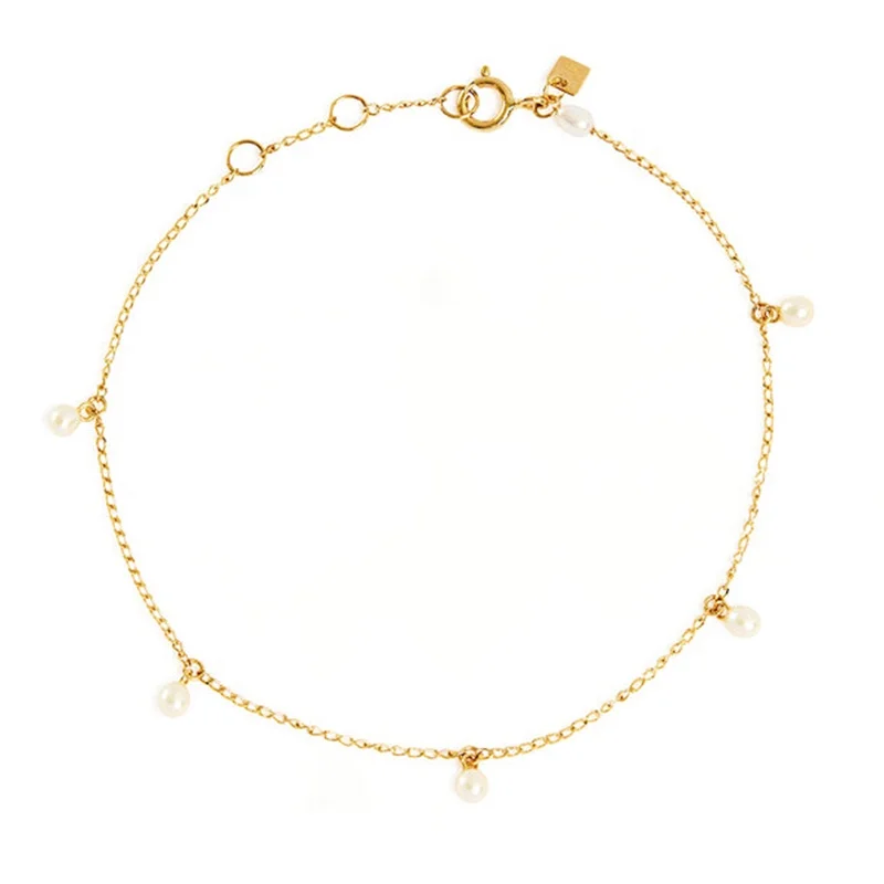 Milskye chic women jewelry 925 sterling silver 14k gold plated delicate freshwater pearl charm bracelet