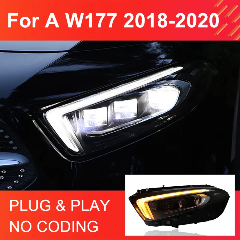 1 Pair LED Headlight Assemly for Mercedes Benz A Class W177 2018-2022 Headlight Plug and Play with LED DRL Dynamic Turning Light