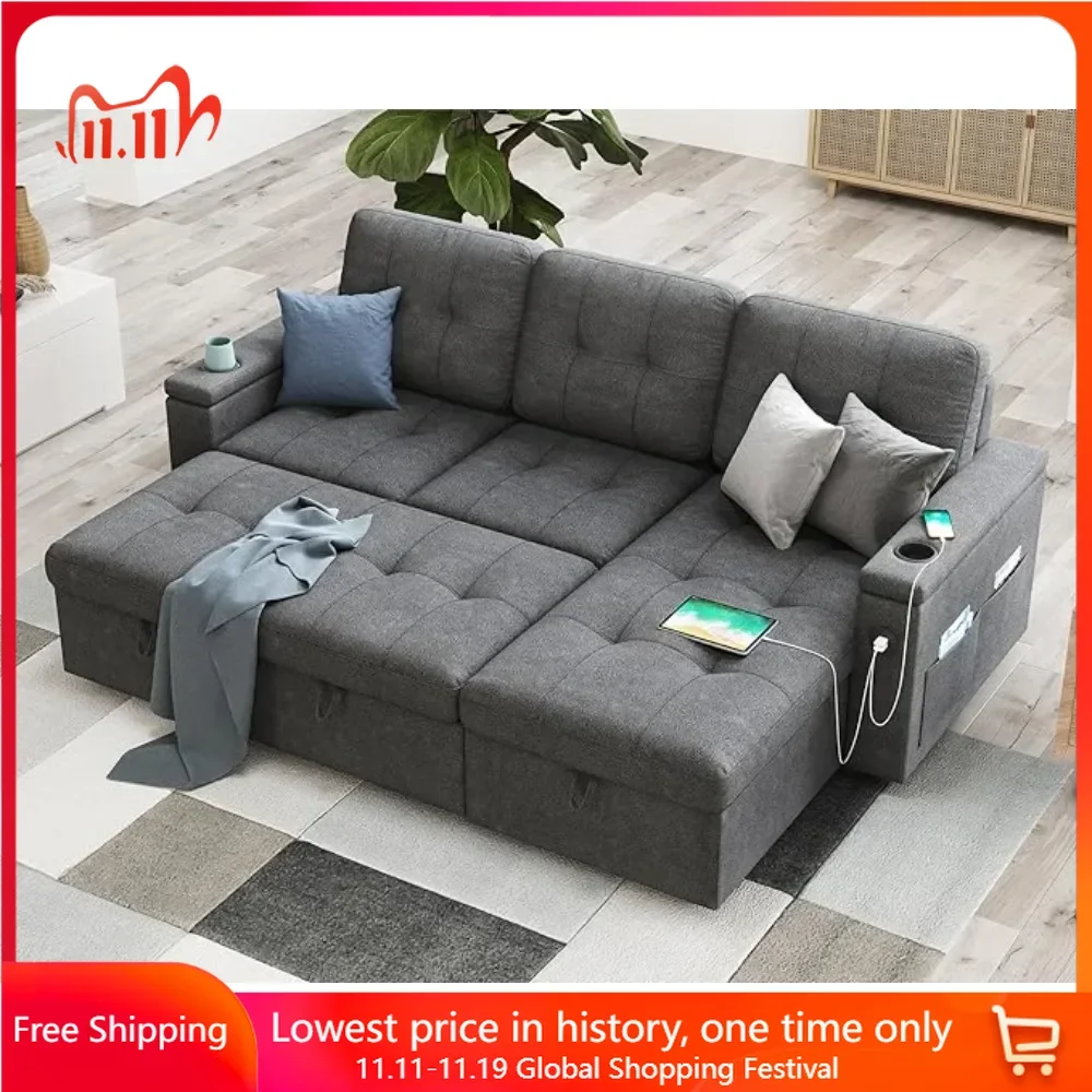 Living Room Sofas, Sleeper Sofa Bed with Adjustment Backrest, Pull Out Couch with Ottoman, Livings Rooms Sofa Recliner