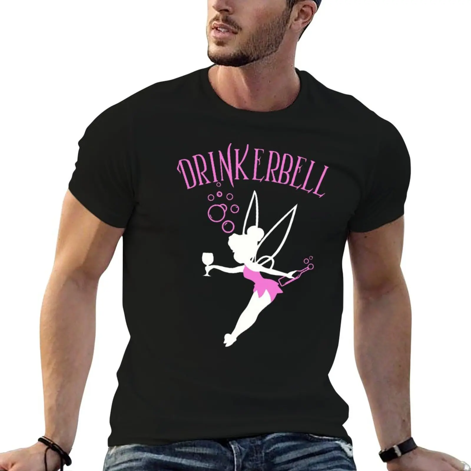 

Drinkerbell pink color T-Shirt blacks summer clothes mens graphic t-shirts