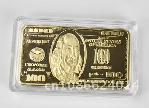 

Dollars 100 USD Commemorative Gold Plated Bullion Bar Coin Metal Golden Collection Antique Bars 24k Gold Dollar