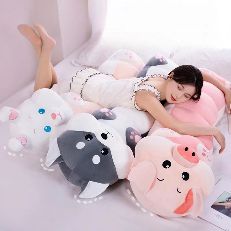 New Big Soft Animal Caterpillar Pillow Stuffed Cartoon Toys Plush Doll Lovely Cushion With Pig  Husky Rabbit Kids Gift Children