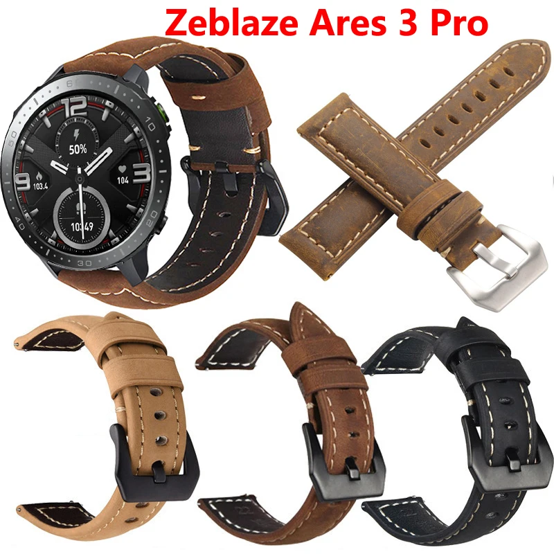 

22mm Quick Release Leather Straps for Zeblaze Ares 3 Pro Vibe 7 Pro Quality Genuine Retro Genuine Leather Watchband Accessories