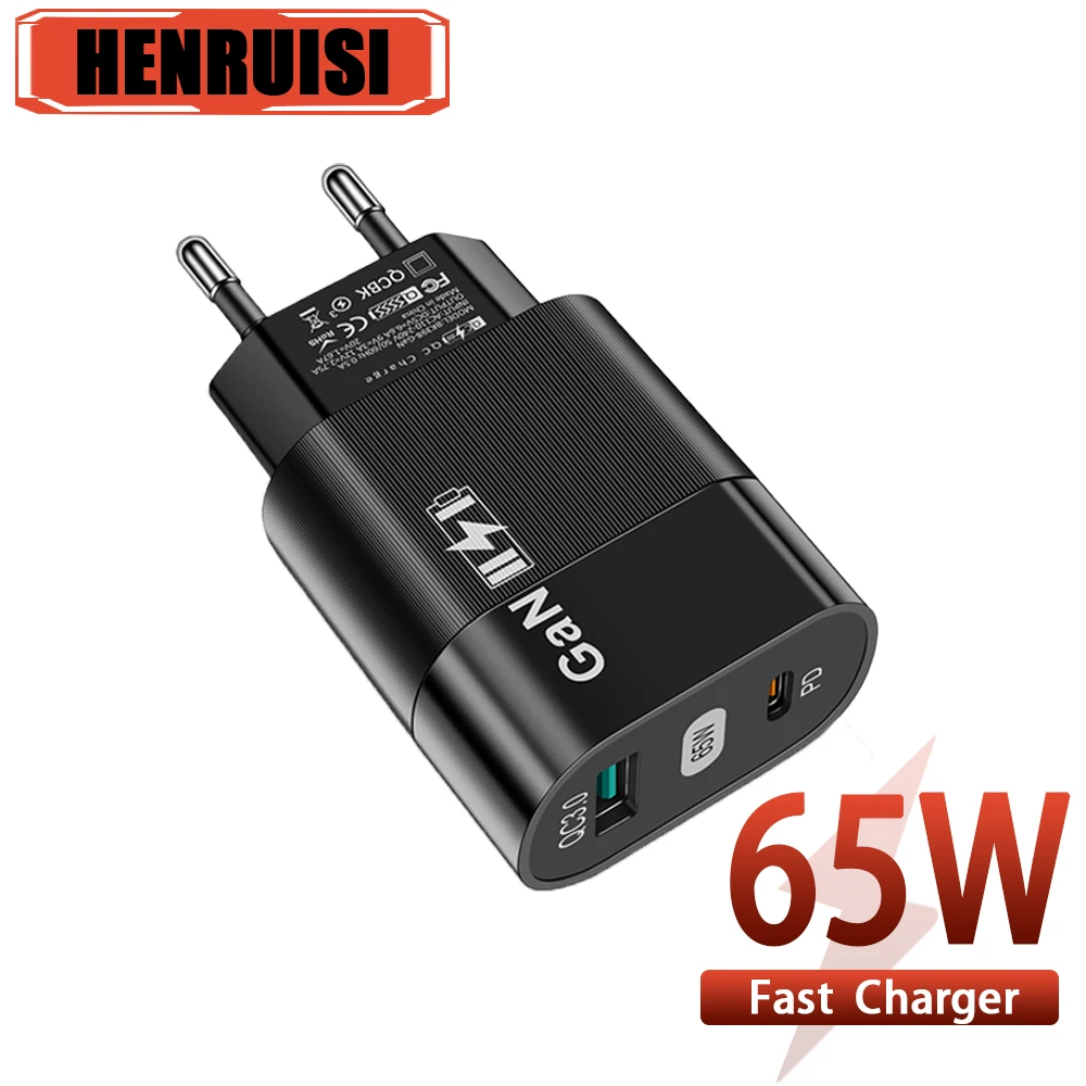 

Type C PD Charger 65W GaN USB C Charger Quick Charge 3.0 Mobile Phone Wall Charger Adapter For iPhone 14 Samsung Xiaomi Huawei