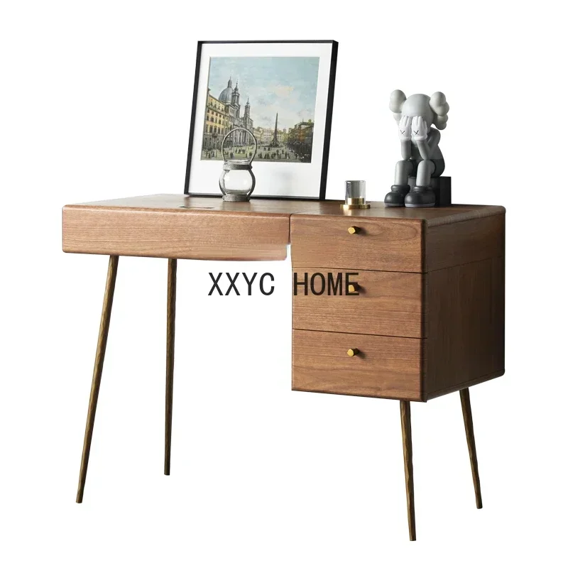 

Solid Wood Dresser Retro Bedroom Simple Dresser Small Apartment Walnut Makeup Table